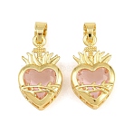 Brass Glass Pendants, Sacred Heart Long-Lasting Plated, Cadmium Free & Lead Free, Faceted, Golden, 21x12x6mm, Hole: 6x4mm(kk-P343-09F-G)