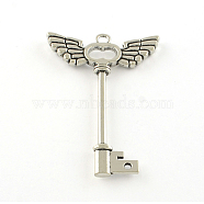 Tibetan Style Alloy Big Pendants, Key with Wings, Cadmium Free & Lead Free, Antique Silver, 58.5x40x4mm, Hole: 3mm, about 131pcs/1000g(TIBE-Q050-50AS-LF)