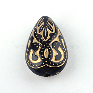Teardrop Plating Acrylic Beads, Golden Metal Enlaced, Black, 18x11.5x7.5mm, Hole: 1.5mm, about 588pcs/500g(PACR-Q102-151B)