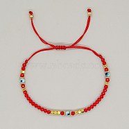 Adjustable Lampwork Evil Eye Braided Bead Bracelets, Red, 11 inch(28cm)(MJ9955-02)