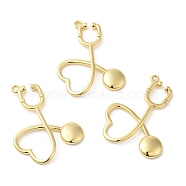Eco-Friendly Rack Plating Brass Pendants, Cadmium Free & Lead Free, Stethoscope Charm, Real 18K Gold Plated, 34x28x3mm, Hole: 1.4mm(KK-A184-01G)
