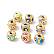 Brass Beads, with Enamel, Real 18K Gold Plated, Cube with Evil Eye, Mixed Color, 10.5x11.5x11mm, Hole: 2.5mm(KK-A176-01G-M)