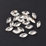 Glass Rhinestone Cabochons, Pointed Back & Silver Back Plated, Horse Eye, Crystal, 10x5x3mm(GGLA-P002-03A-09)