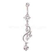 Piercing Jewelry Real Platinum Plated Brass Rhinestone S Shape Navel Ring Belly Rings, Crystal, 63x9mm, Bar Length: 3/8"(10mm), Bar: 14 Gauge(1.6mm)(AJEW-EE0001-54A)