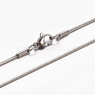 304 Stainless Steel Snake Chain Necklaces, with Lobster Claw Clasp, Stainless Steel Color, 17.7 inch(45cm), 0.9mm(NJEW-E026-12P)