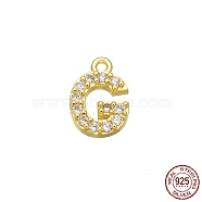 Real 18K Gold Plated 925 Sterling Silver Micro Pave Clear Cubic Zirconia Charms, Initial Letter, Letter G, 9x6x1mm, Hole: 0.9mm(STER-P054-10G-G)