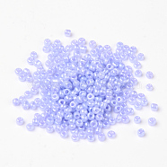 (Repacking Service Available) Glass Seed Beads, Ceylon, Round, Lilac, 8/0, 3mm, Hole: 1mm, about 12g/bag(SEED-C020-3mm-146)
