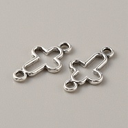 Tibetan Style Alloy Connector Charms, Cross, Religion, Antique Silver, 20x10.5x1.5mm, Hole: 2mm(FIND-CJC0007-42J)