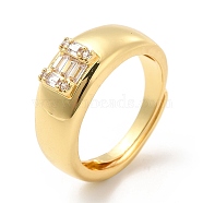 Rack Plating Brass Micro Pave Clear Cubic Zirconia Adjustable Rings, Wide Band Rings, Cadmium Free & Lead Free, Long-Lasting Plated, Real 18K Gold Plated, US Size 5 1/2, 3mm, Inner Diameter: 16.1mm(RJEW-E064-16G)