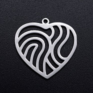201 Stainless Steel Filigree Charms, Heart with Wavy, Stainless Steel Color, 22x22x1mm, Hole: 1.4mm(STAS-T046-JN249-1)