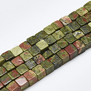 Natural Unakite Beads Strands, Cube, 6~6.5x6~6.5x6~6.5mm, Hole: 1mm, about 65pcs/strand, 16.1 inch(X-G-S357-G04)