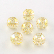 Round AB Color Transparent Acrylic Beads, with Colorful Glitter Powder, Champagne Yellow, 10mm, Hole: 2mm, about 857pcs/500g(TACR-D005-10mm-07)