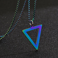 Inverted Triangle Stainless Steel Pendant Box Chain Necklaces for Men, Rainbow Color, 23.62 inch(60cm)(FS-WGF3CC6-04)