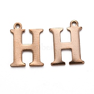 Ion Plating(IP) 304 Stainless Steel Alphabet Charms, Rose Gold, Letter.H, 12x9x1mm, Hole: 1mm(STAS-H122-H-RG)