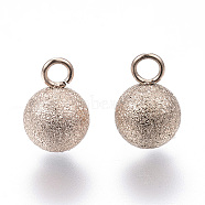 Ion Plating(IP) 304 Stainless Steel Charms, Textured, Round, Rose Gold, 9x6mm, Hole: 1.5mm(STAS-P109-02RG)