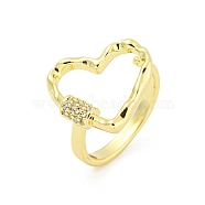 Heart Brass Micro Pave Clear Cubic Zirconia Open Cuff Rings, Long-Lasting Plated, Golden, Inner Diameter: 18mm(RJEW-G309-13G)