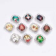 DIY Pendants Making, with Christmas Theme Glass Oval Flatback Cabochons and Tibetan Style Alloy Pendant Cabochon Settings, Oval, Antique Silver, Setting: 41x35x2mm, Hole: 2x3mm, Cabochon: 25x18x6mm, 2pcs/set(DIY-X0292-56AS)