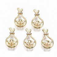 Brass Micro Pave Cubic Zirconia Peg Bails Pendants, for Half Drilled Bead, Nickel Free, Teardrop, Real 18K Gold Plated, Clear, 17.5x10x4mm, Hole: 1.5mm(KK-R114-04-NF)