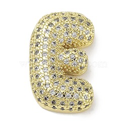 Rack Plating Brass Micro Pave Clear Cubic Zirconia Pendants, Lead Free & Cadmium Free, Long-Lasting Plated, Letter E, 24x15x6mm, Hole: 4.5mm(KK-R163-05E-G)