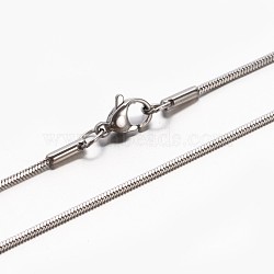 304 Stainless Steel Snake Chain Necklaces, with Lobster Claw Clasp, Stainless Steel Color, 17.7 inch(45cm), 0.9mm(NJEW-E026-12P)
