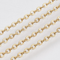 3.28 Feet 304 Stainless Steel Cable Chains, Soldered, Flat Oval, Golden, 3x2x0.4mm(X-CHS-R002-0.5mm-G)