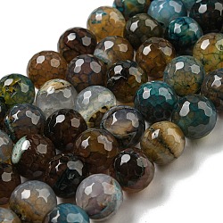 Faceted Natural Dragon Veins Agate Beads Strands, Round, Dyed & Heated, Coconut Brown, 12mm, Hole: 1.6mm, about 31pcs/strand, 14.76''(37.5cm)(G-F447-12mm-P03)