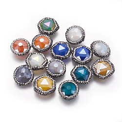 Faceted Glass Beads, with Polymer Clay Rhinestone, Mixed Shapes, Mixed Color, 18~20x18~19x8mm, Hole: 0.8mm(RB-F031-09)