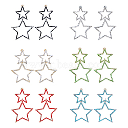 6 Pairs 6 Colors Alloy Hollow Star Dangle Stud Earrings with Rhinestone for Women, Mixed Color, 64x41.5mm, 1 Pair/color(EJEW-FI0001-87)