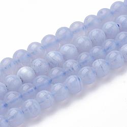 Natural Blue Chalcedony Bead Strands, Round, 4mm, Hole: 0.5mm, about 104pcs/strand, 15.7 inch(X-G-R193-02-4mm)