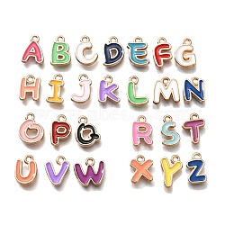 Alloy Enamel Charms, Letter A~Z Charm, Golden, Mixed Color, 10~12.5x6.5~10x1.5mm, Hole: 1.2mm(ENAM-K075-05G-01)