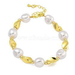 Rack Plating Brass Oval & Twist Beaded Bracelets for Women, with ABS Plastic Pearl, Cadmium Free & Lead Free, Long-Lasting Plated, Real 18K Gold Plated, 7-1/2 inch(19cm)(BJEW-B106-22G)