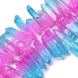Natural Quartz Crystal Beads Strands, Pointed Pendants, Faceted, Column, Dyed, Two Tone, Sky Blue, 15~40x5~13x4.5~12mm, Hole: 1mm(G-K191-01D)