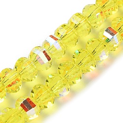 Transparent Electroplate Glass Beads Strands, AB Color Plated, Faceted, Rondelle, Yellow, 7.8x5.8~6.3mm, Hole: 1.5mm, about 80pcs/strand, 18.31''~19.88''(46.5~50.5cm)(X-GLAA-Q099-C01-05-1)