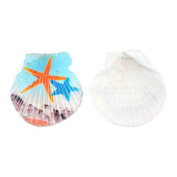 Printed Natural Freshwater Shell Big Pendants, Shell Charm, Colorful, Starfish Pattern, 55~75x52~70x6~8mm, Hole: 1.4mm(SHEL-N032-235-03)