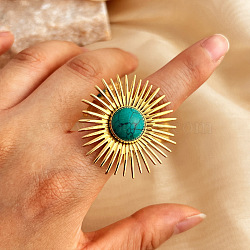 Synthetic Turquoise Finger Rings, Flower 304 Stainless Steel Statement Rings for Women, Golden, Flower: 37x37mm, Inner Diameter: 17mm(RJEW-G339-03G-02)