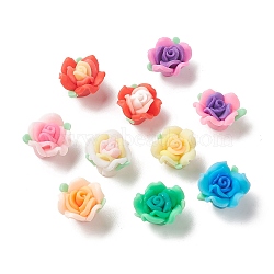 Handmade Polymer Clay Beads, Rose, Mixed Color, 9.5~11x15~16x14~17mm, Hole: 1.4~2mm(CLAY-G111-02)