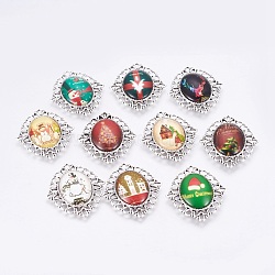 DIY Pendants Making, with Christmas Theme Glass Oval Flatback Cabochons and Tibetan Style Alloy Pendant Cabochon Settings, Oval, Antique Silver, Setting: 41x35x2mm, Hole: 2x3mm, Cabochon: 25x18x6mm, 2pcs/set(DIY-X0292-56AS)