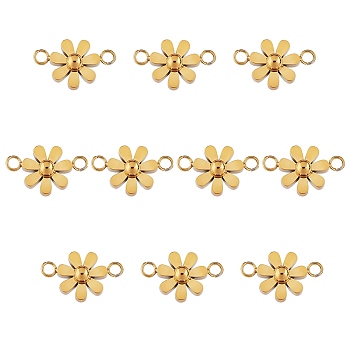 10Pcs 430 Stainless Steel Small Flower Connector Charms, Metal Daisy Pendant for Jewelry Earring Bracelet Handmade Making, with Open Loop, Golden, 9mm