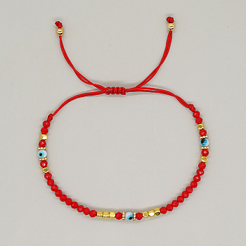 Adjustable Lampwork Evil Eye Braided Bead Bracelets, Red, 11 inch(28cm)