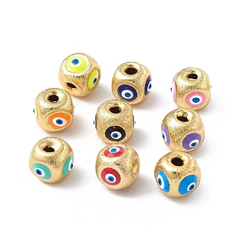 Brass Beads, with Enamel, Real 18K Gold Plated, Cube with Evil Eye, Mixed Color, 10.5x11.5x11mm, Hole: 2.5mm