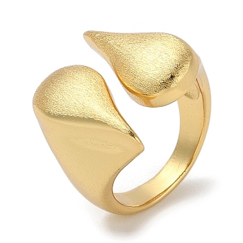 Rack Plating Brass Cuff Finger Rings for Women, Cadmium Free & Lead Free, Long-Lasting Plated, Real 18K Gold Plated, Teardrop, 17mm, Inner Diameter: 17mm