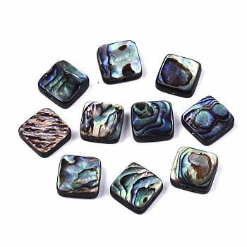 Natural Abalone Shell/Paua Shell Beads, Square, Colorful, 10x10x3.5mm, Hole: 1mm
