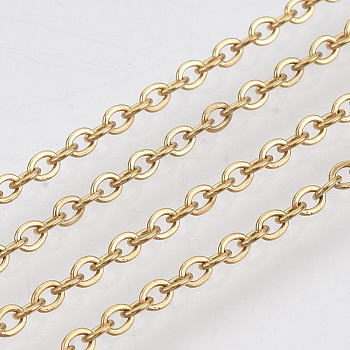 3.28 Feet 304 Stainless Steel Cable Chains, Soldered, Flat Oval, Golden, 3x2x0.5mm