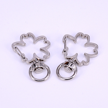 Iron Swivel Lobster Clasps, Swivel Snap Hook, Sakura, Platinum, 36x24x6mm, Hole: 5x9mm