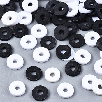 Handmade Polymer Clay Beads, Heishi Beads, for DIY Jewelry Crafts Supplies, Disc/Flat Round, Black, 6x1mm, Hole: 2mm, about 26000pcs/1000g