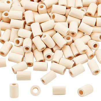 200Pcs Column Wood European Beads, Large Hole Beads, Bleach, Blanched Almond, 18x11.5mm, Hole: 6mm