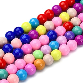 Baking Paint Glass Beads Strands,  Round, Mixed Color, 8mm, Hole: 1mm, about 55pcs/strand, 16 inch