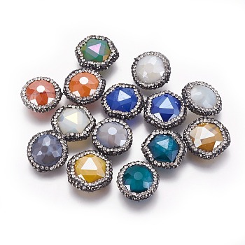 Faceted Glass Beads, with Polymer Clay Rhinestone, Mixed Shapes, Mixed Color, 18~20x18~19x8mm, Hole: 0.8mm