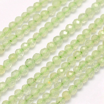 Natural Prehnite Beads Strands, Faceted, Round, 3mm, Hole: 0.5mm, about 132pcs/strand, 15.7 inch(40cm)