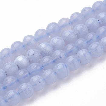 Natural Blue Chalcedony Bead Strands, Round, 4mm, Hole: 0.5mm, about 104pcs/strand, 15.7 inch